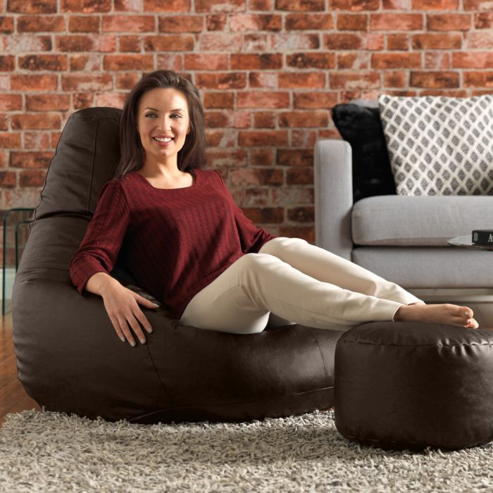 Gaming Recliner Faux Leather Bean Bag Free Footstool Gaming Recliner Faux Leather Bean Bag, Brown Bean Bag Chair Gaming