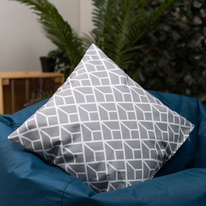 Veeva Light Grey Art Deco Geometric Print Outdoor Cushion