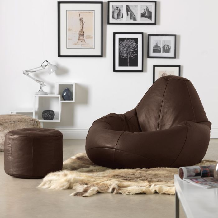 Valencia Real Leather Recliner Footstool, Real Leather Bean Bag Chairs