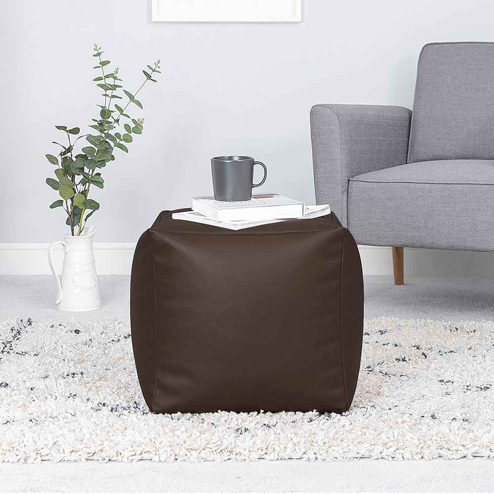 Brown Faux Leather Cube Bean Bag