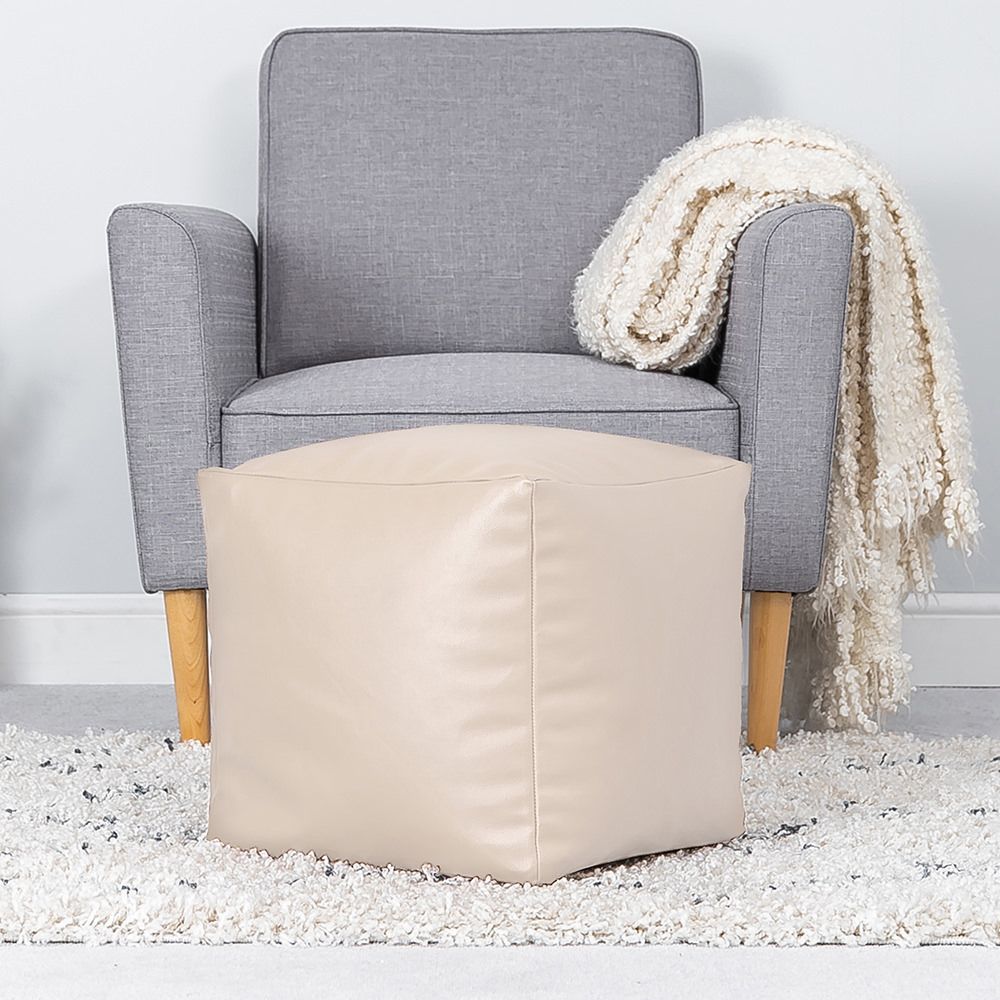 Cream Faux Leather Cube Bean Bag