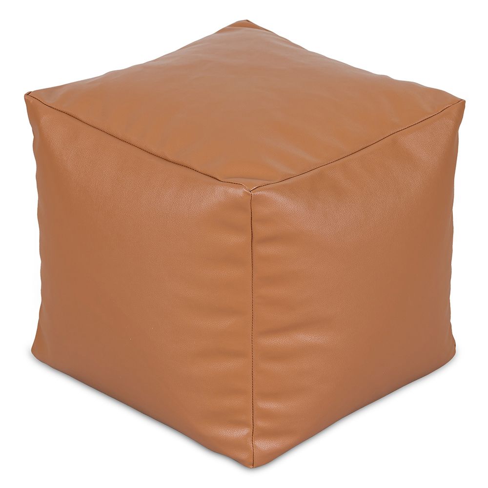 Tan Faux Leather Cube Bean Bag