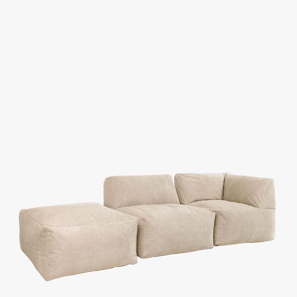icon Tetra Corduroy Floor Bean Bag Sofa Set, Natural