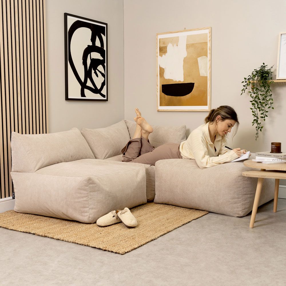 icon Tetra Corduroy Floor Bean Bag Sofa Set, Natural