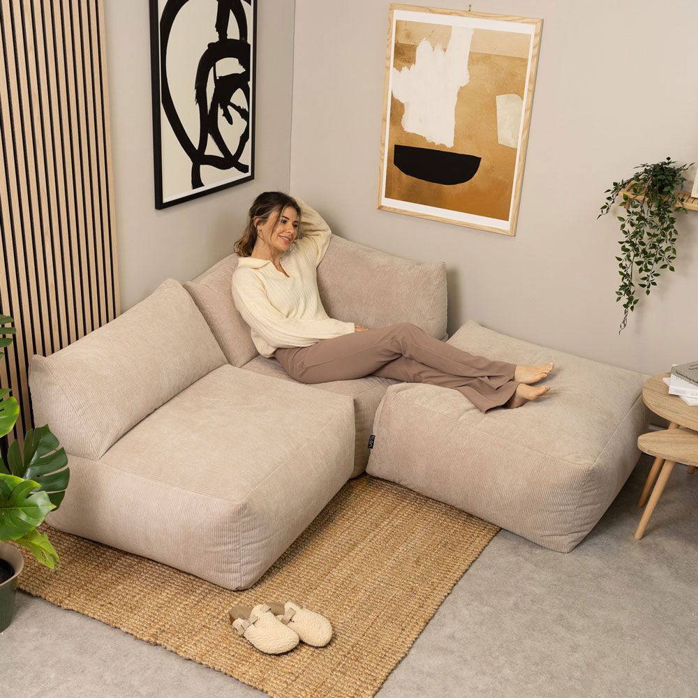 icon Tetra Corduroy Floor Bean Bag Sofa Set, Natural