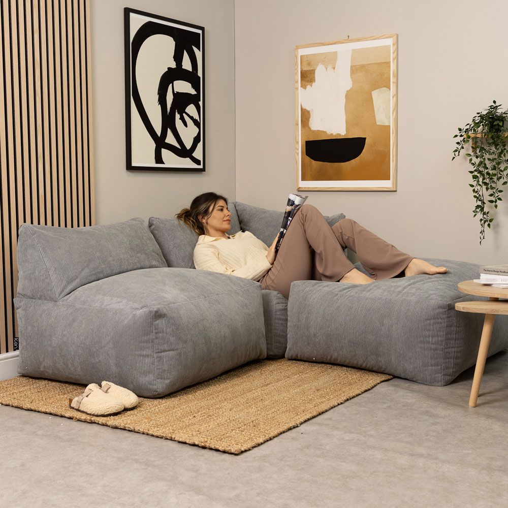 icon Tetra Corduroy Floor Bean Bag Sofa Set, Charcoal