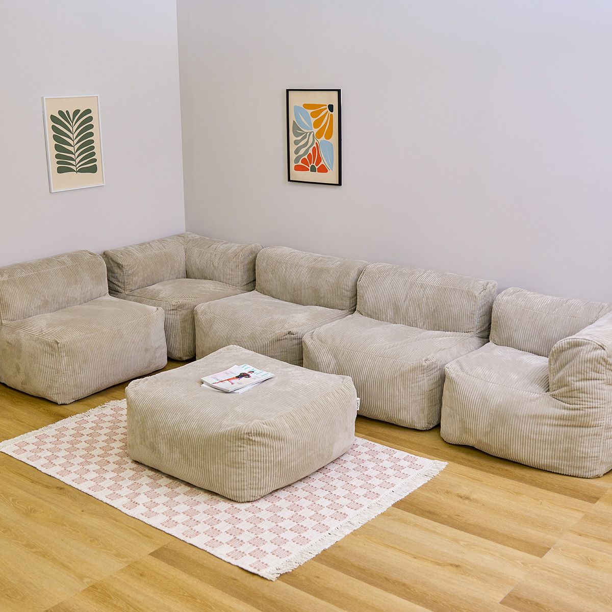 Canapé modulaire Zen, 6 pièces, cordon, naturel