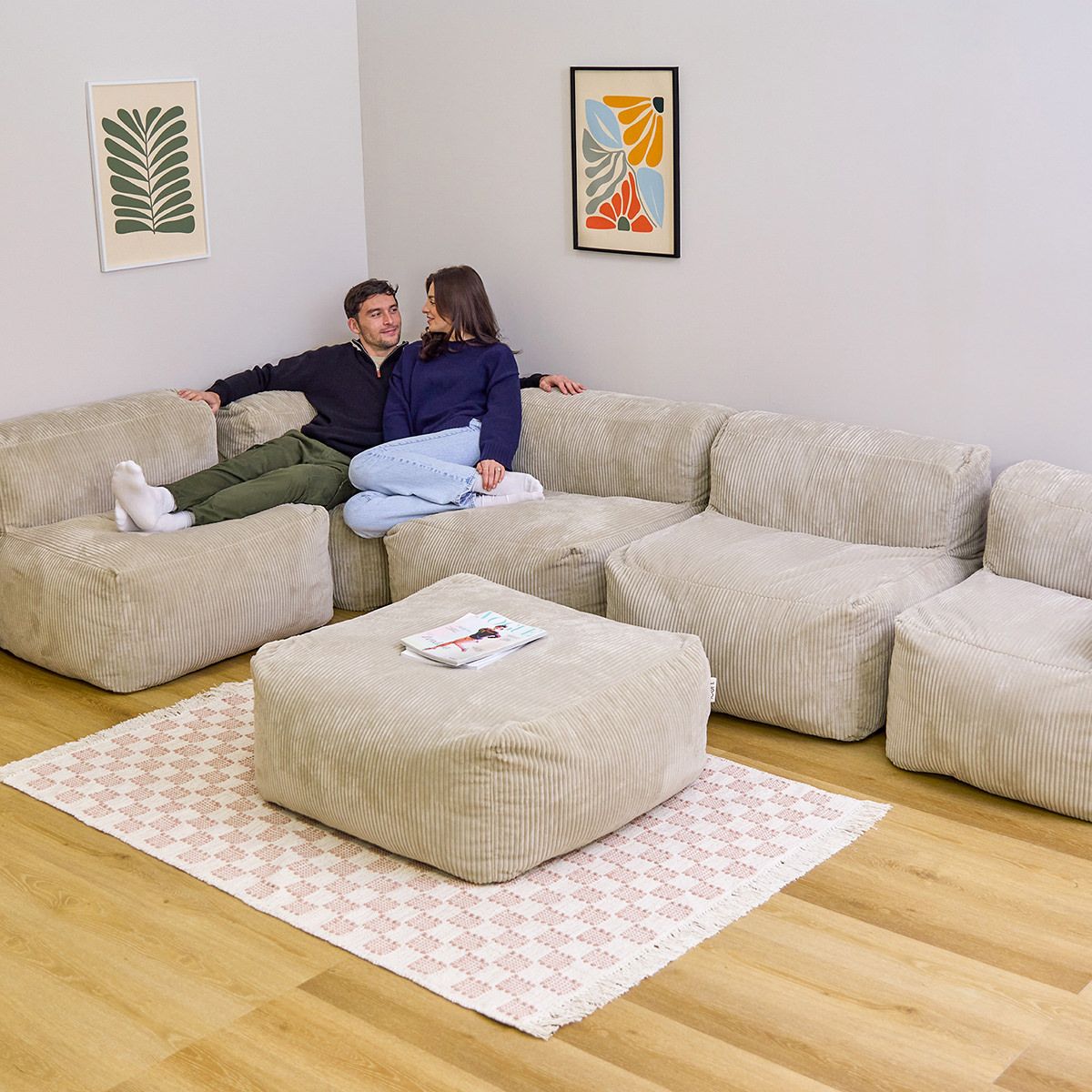 Canapé modulaire Zen, 6 pièces, cordon, naturel