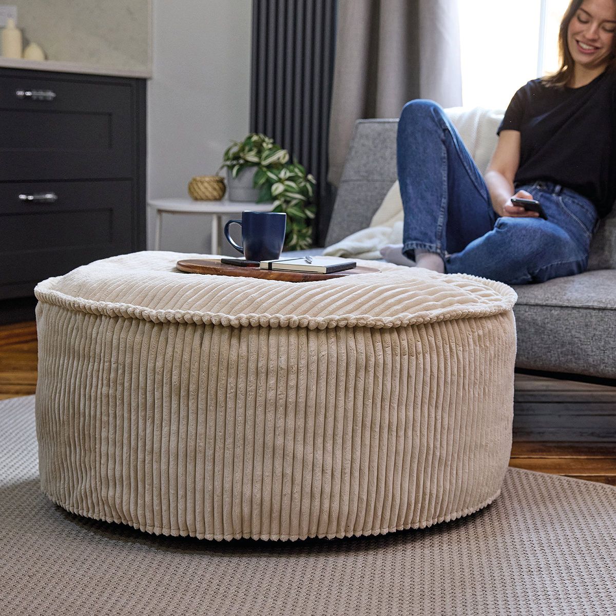 icon® Como Round Chunky Cord Footstool, Natural