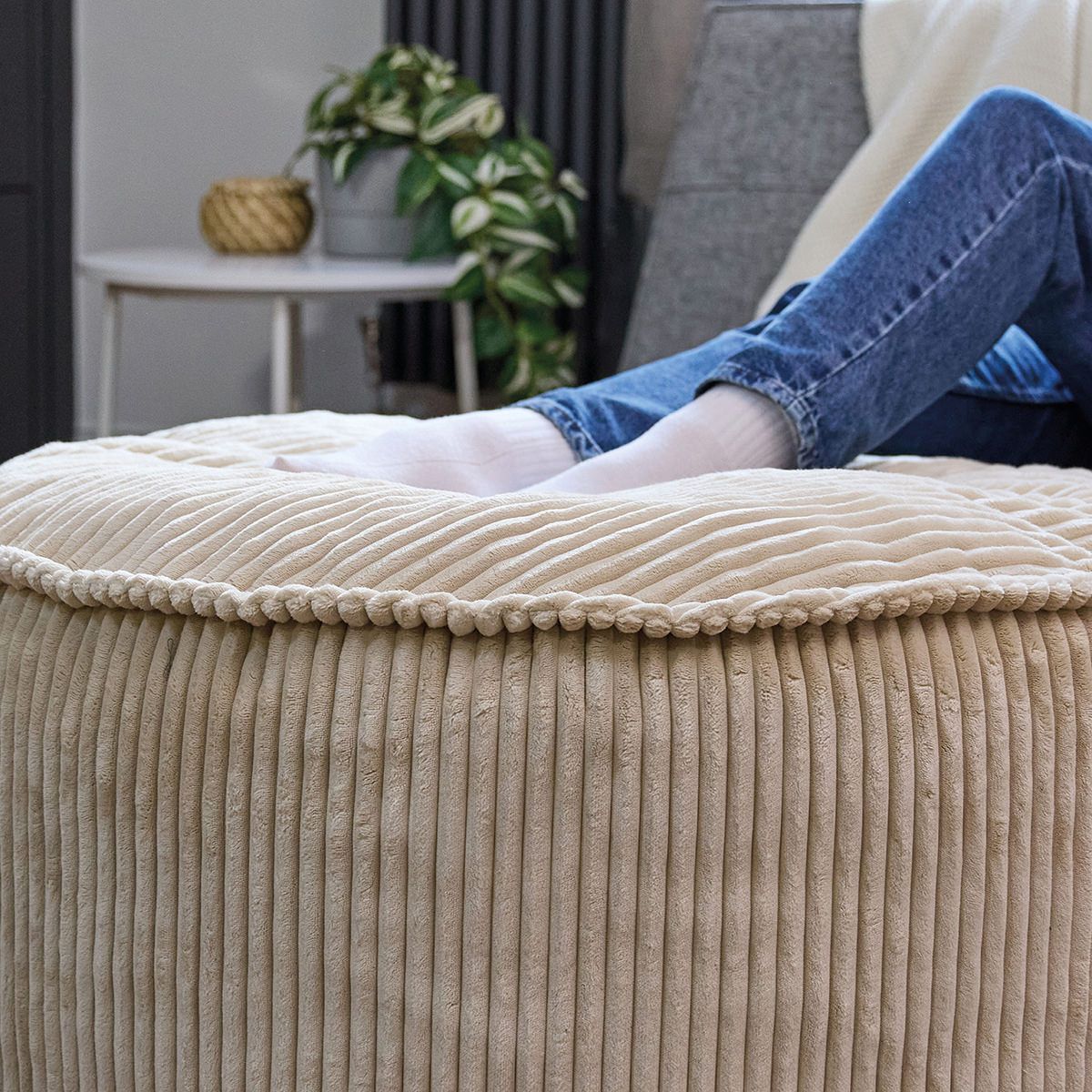 icon® Como Round Chunky Cord Footstool, Natural
