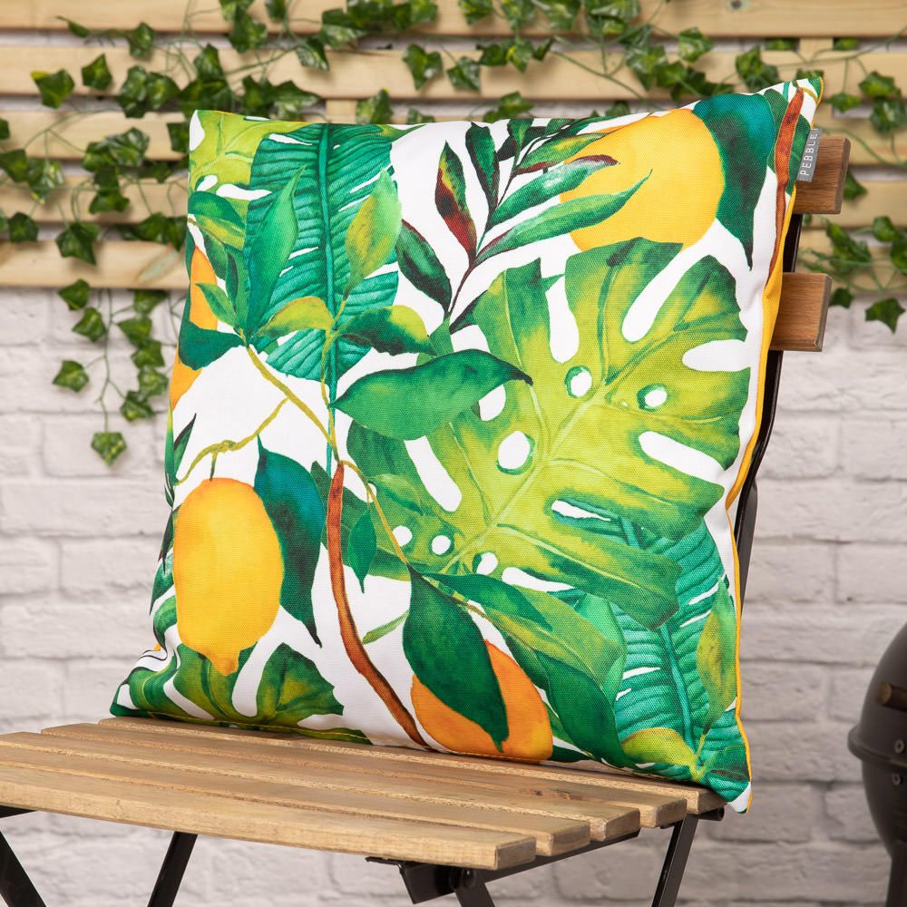 Lemon Leaf Print Outdoor Cushion Lifestyle