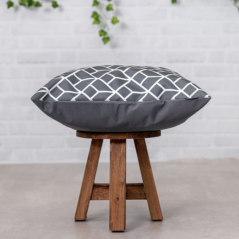 Charcoal grey geometric outdoor cushion side