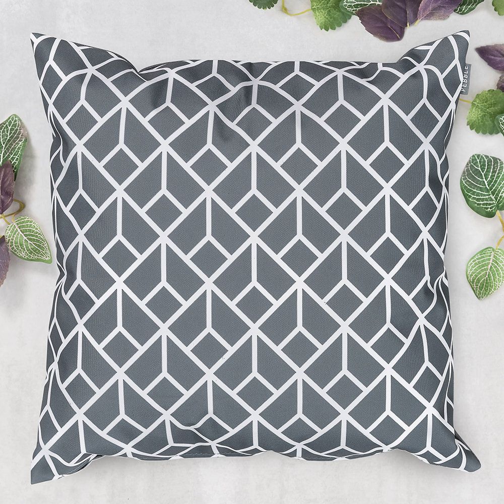 Charcoal grey geometric outdoor cushion leaves