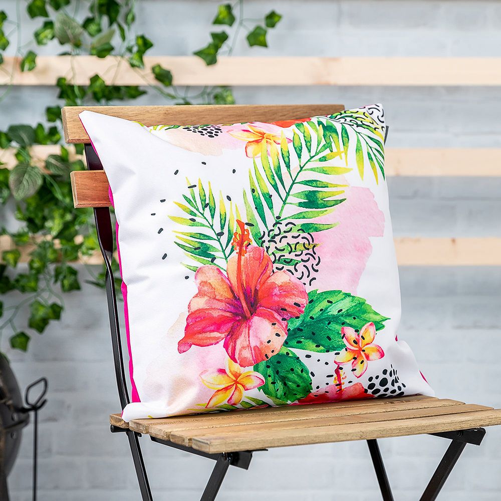 Exotic Floral Print Outdoor Cushion Lifestyle Cropped
