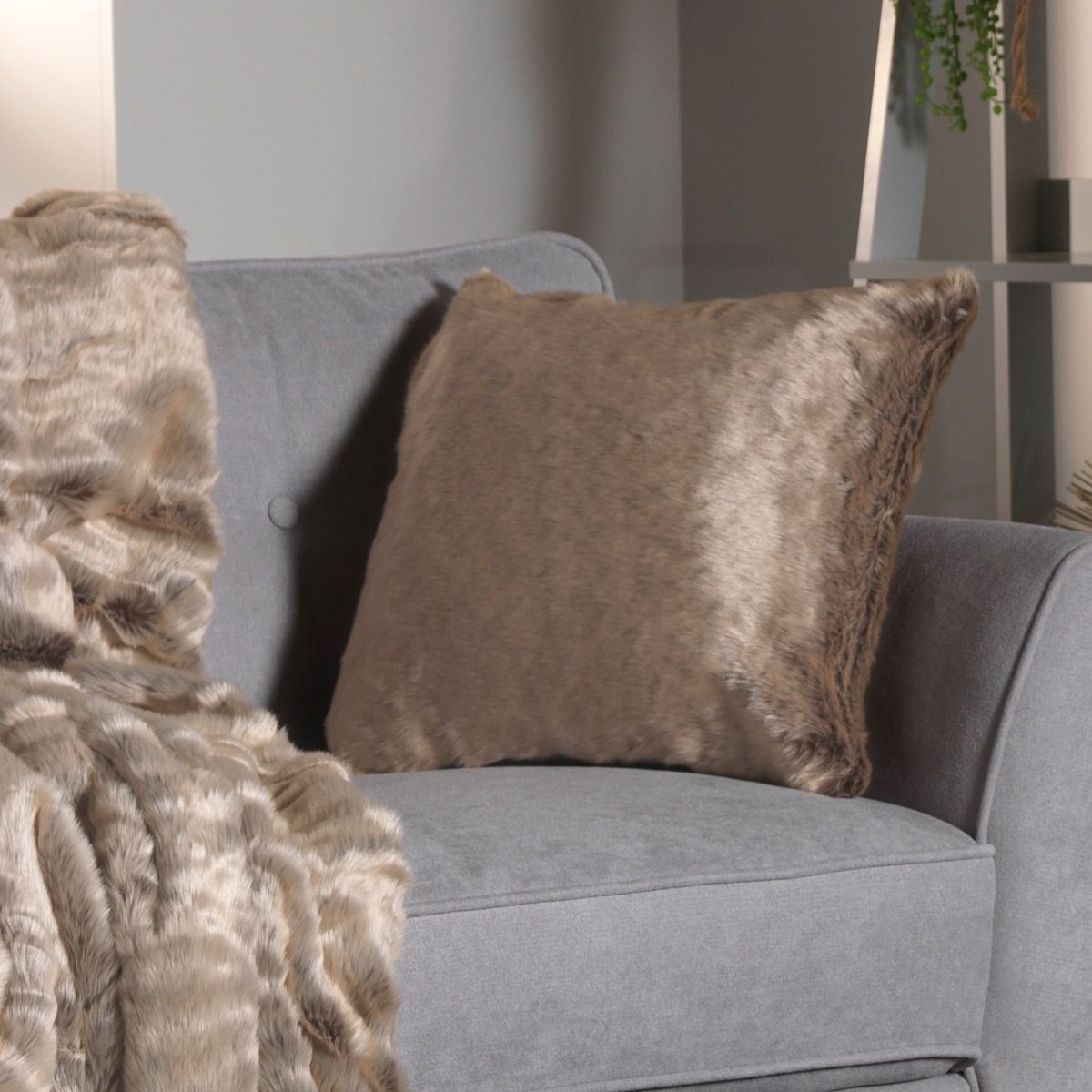 Mink Faux Fur Cushion On Sofa