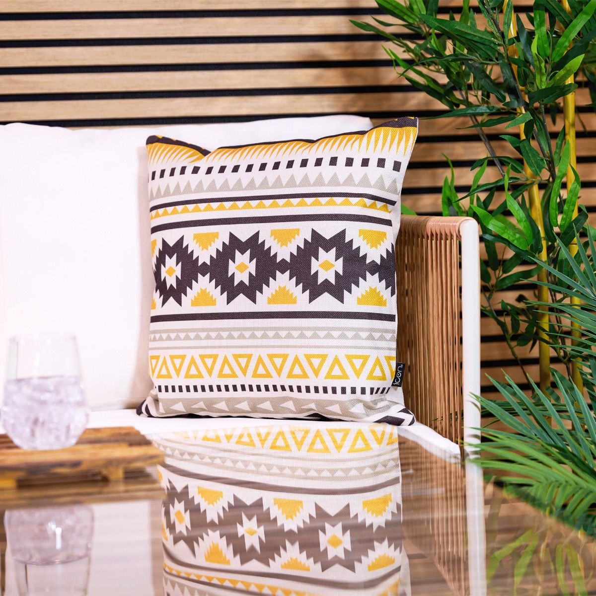 icon® Aztec Print Indoor-Outdoor Cushion, Ochre Yellow