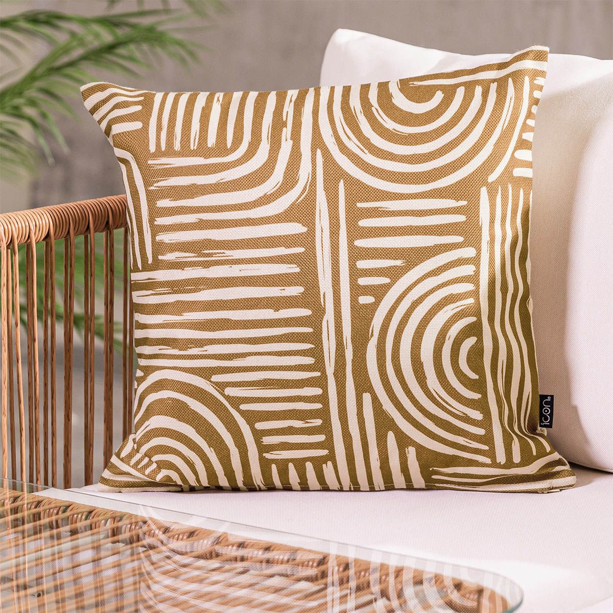 Graphic Curved Lines Indoor-Outdoor Cushion, Brown