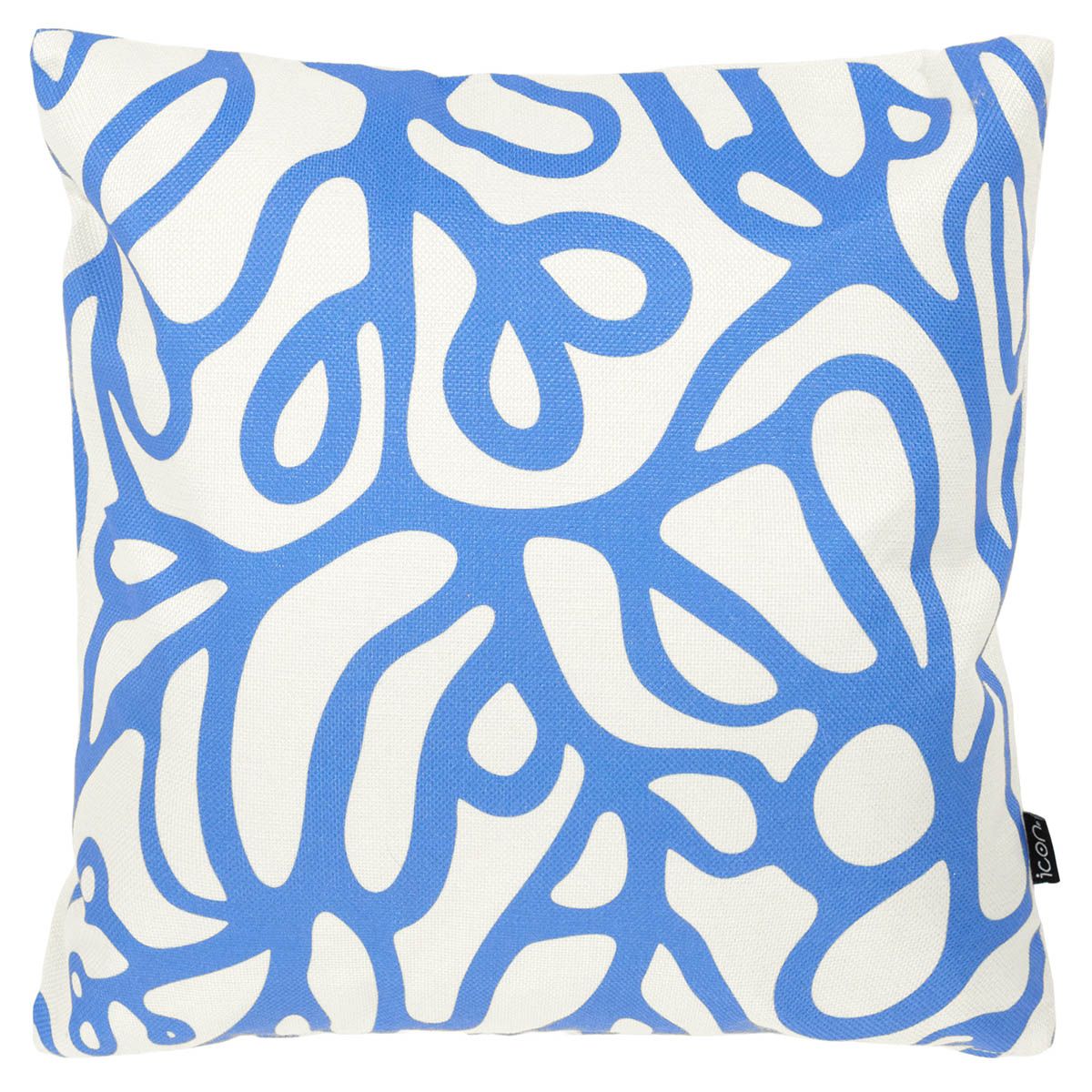 Abstract Squiggle Leaf Print Indoor-Outdoor Cushion, Blue