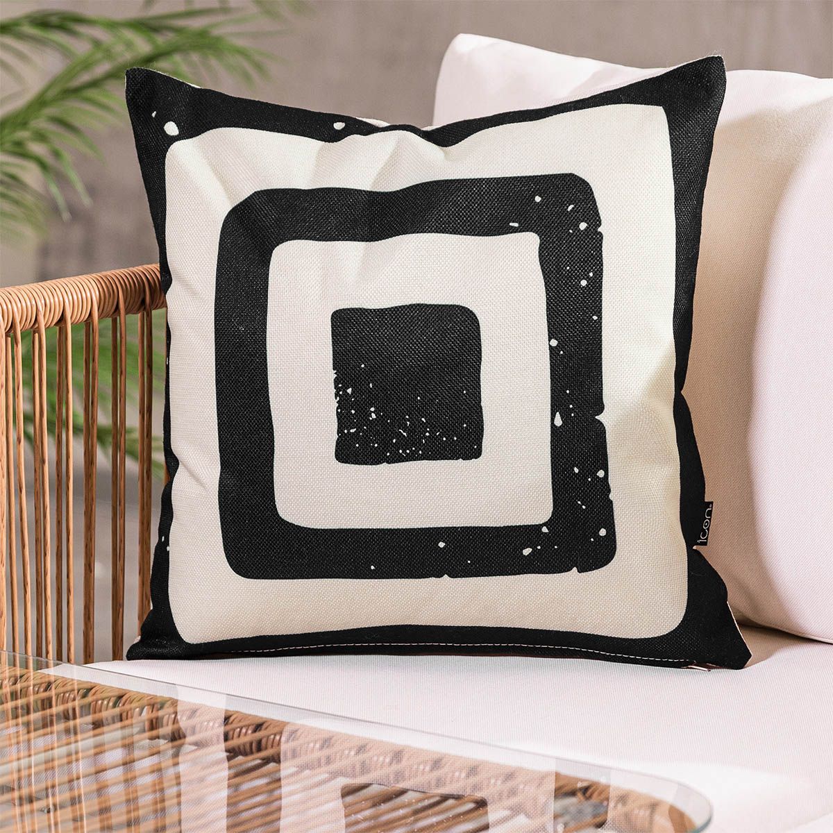 Square Print Indoor-Outdoor Cushion, Black & White