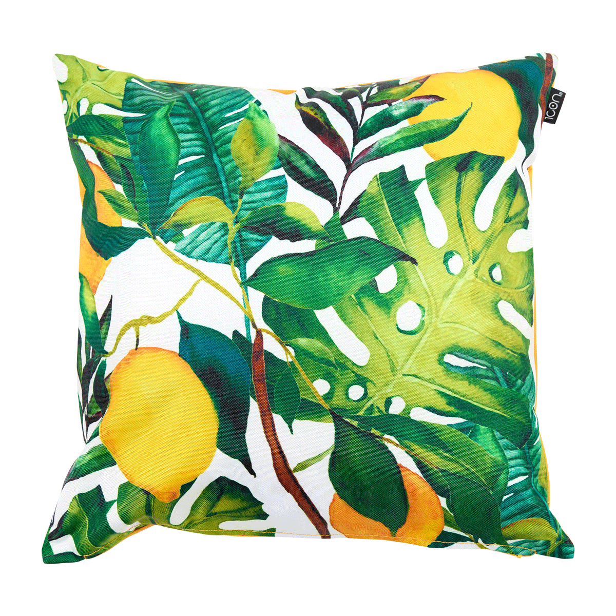Lemon Leaf Print Indoor-Outdoor Cushion, Multicolour