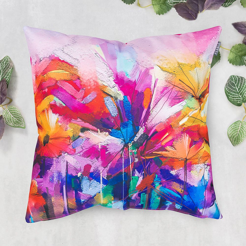 Pink Oil Painting Printed Outdoor Cushion leaves
