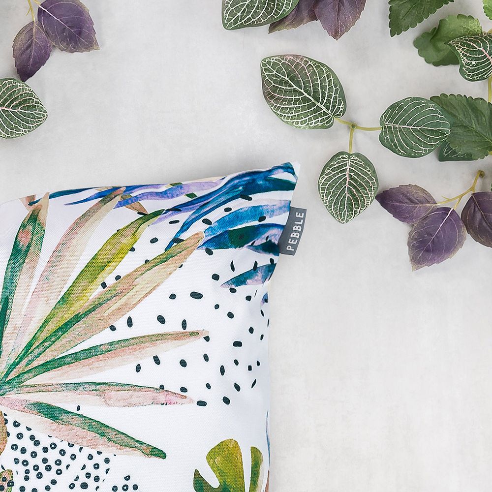 Watercolour Palm Print Outdoor Cushion Close Up