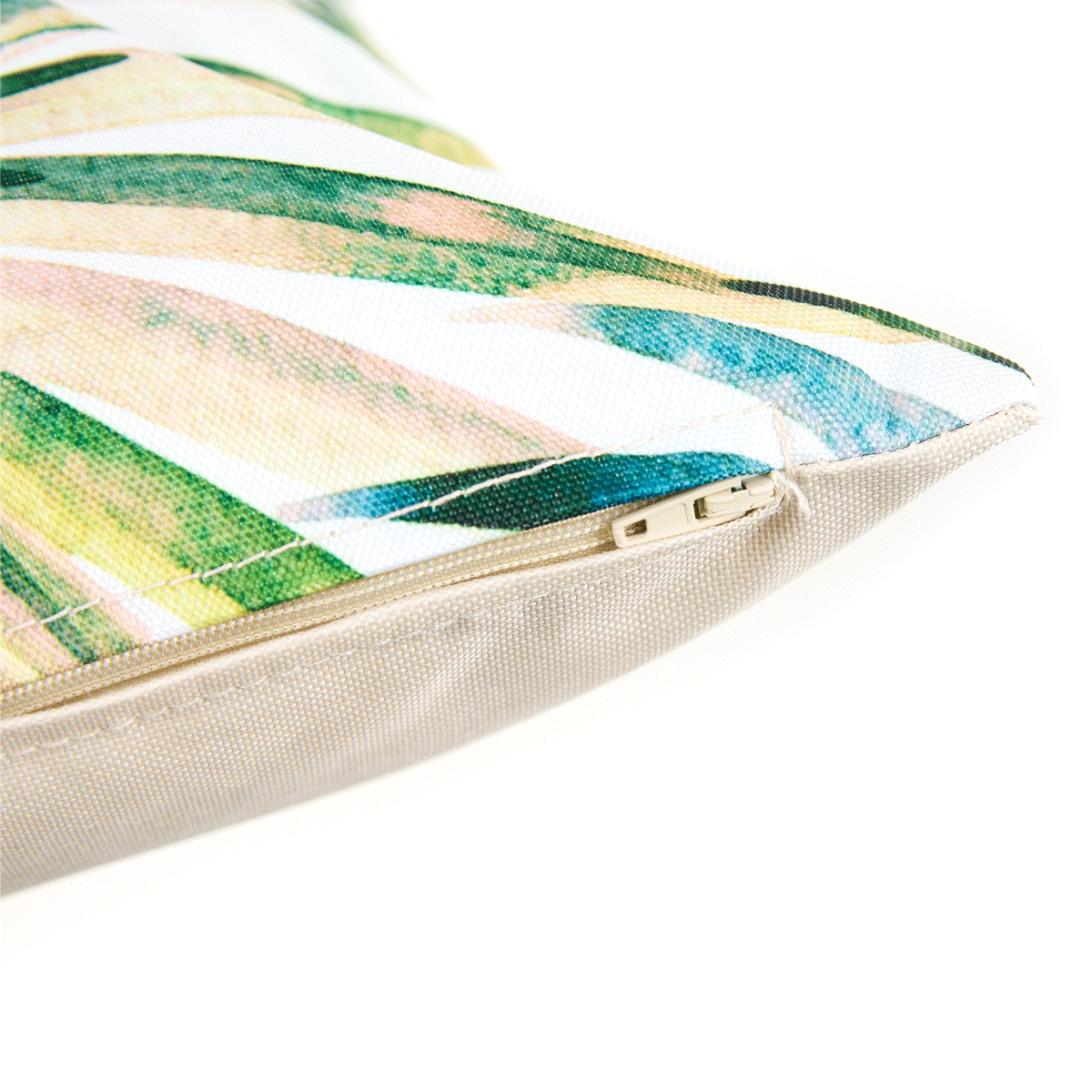 Palm Leaf Print Indoor-Outdoor Cushion, Multicolour