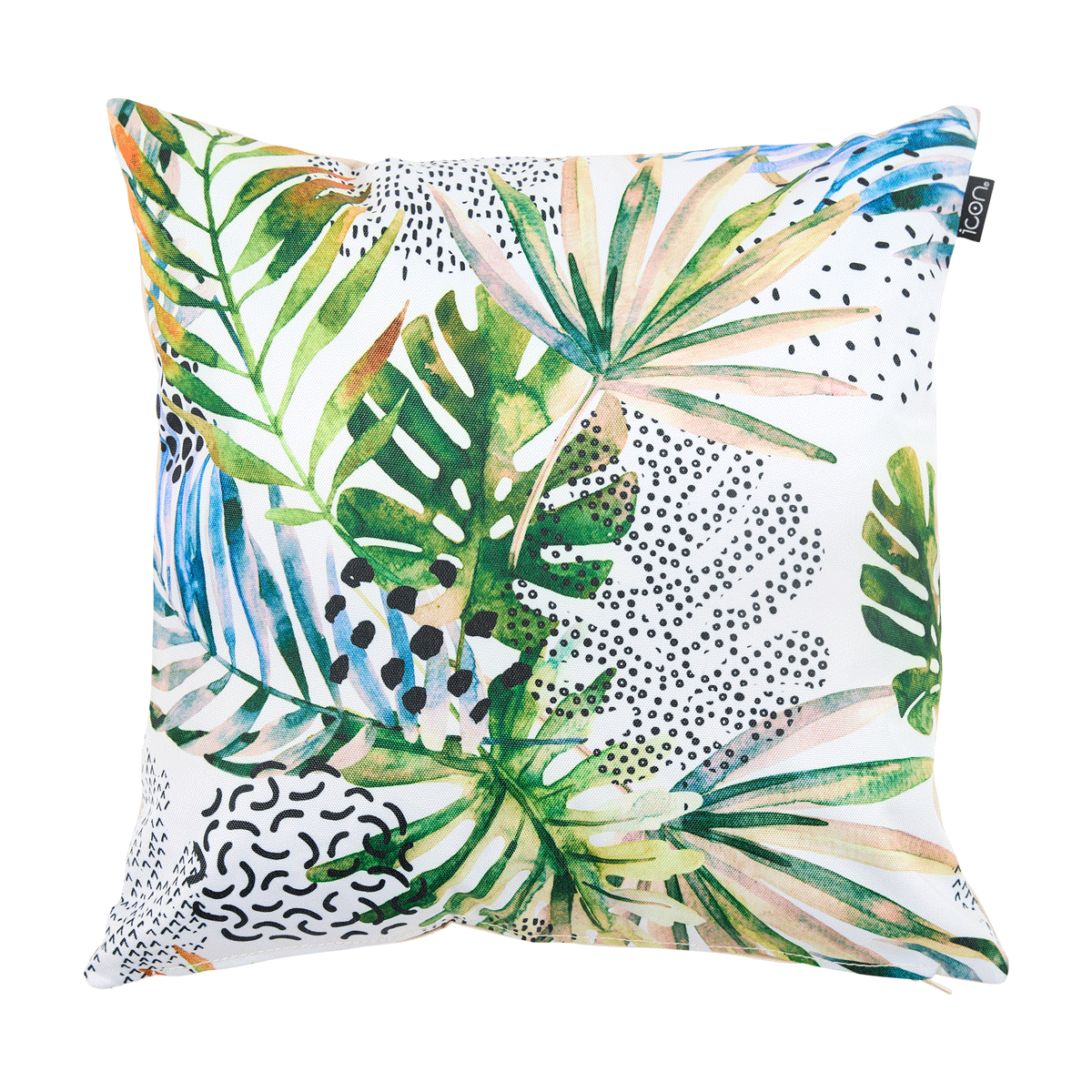 Palm Leaf Print Indoor-Outdoor Cushion, Multicolour