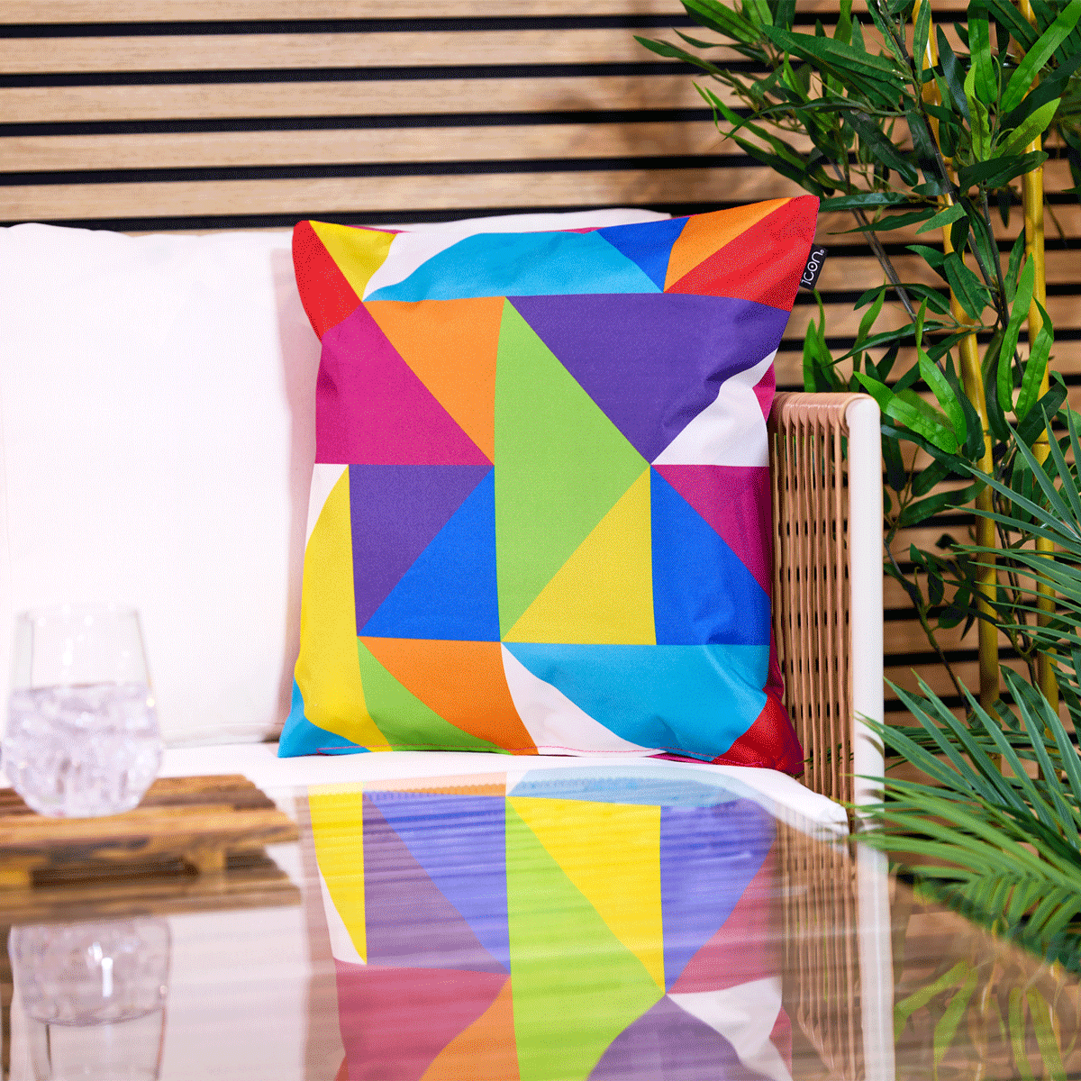 icon® Geometric Print Indoor-Outdoor Cushion, Technicolour