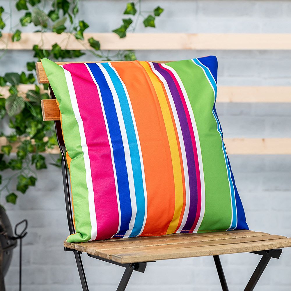 Technicolour Stripe Outdoor Cushion Lifestyle Cropped