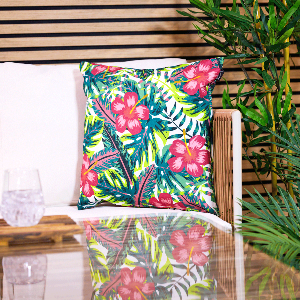 icon® Tropical Flower Indoor-Outdoor Cushion, Multicolour
