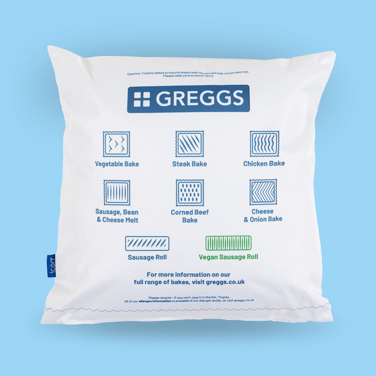 Greggs x Icon Square Packet Cushion