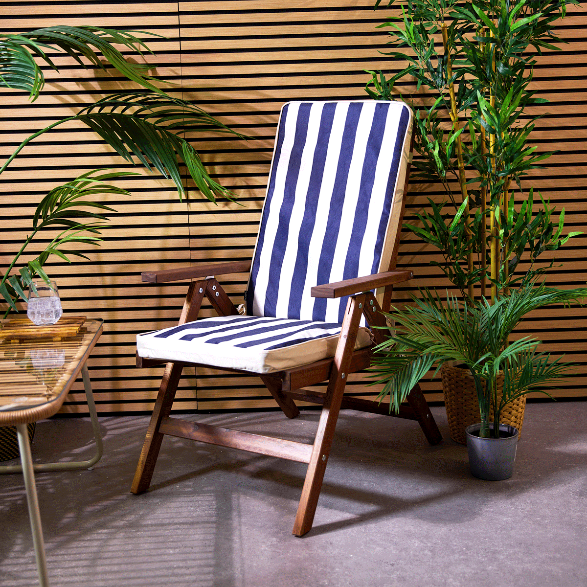 icon® Deck Stripe Outdoor High Back Seat Pad, Navy