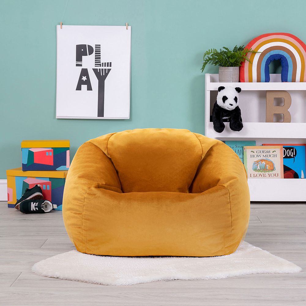 Kids Kingston Velvet Bean Bag, Ochre Yellow