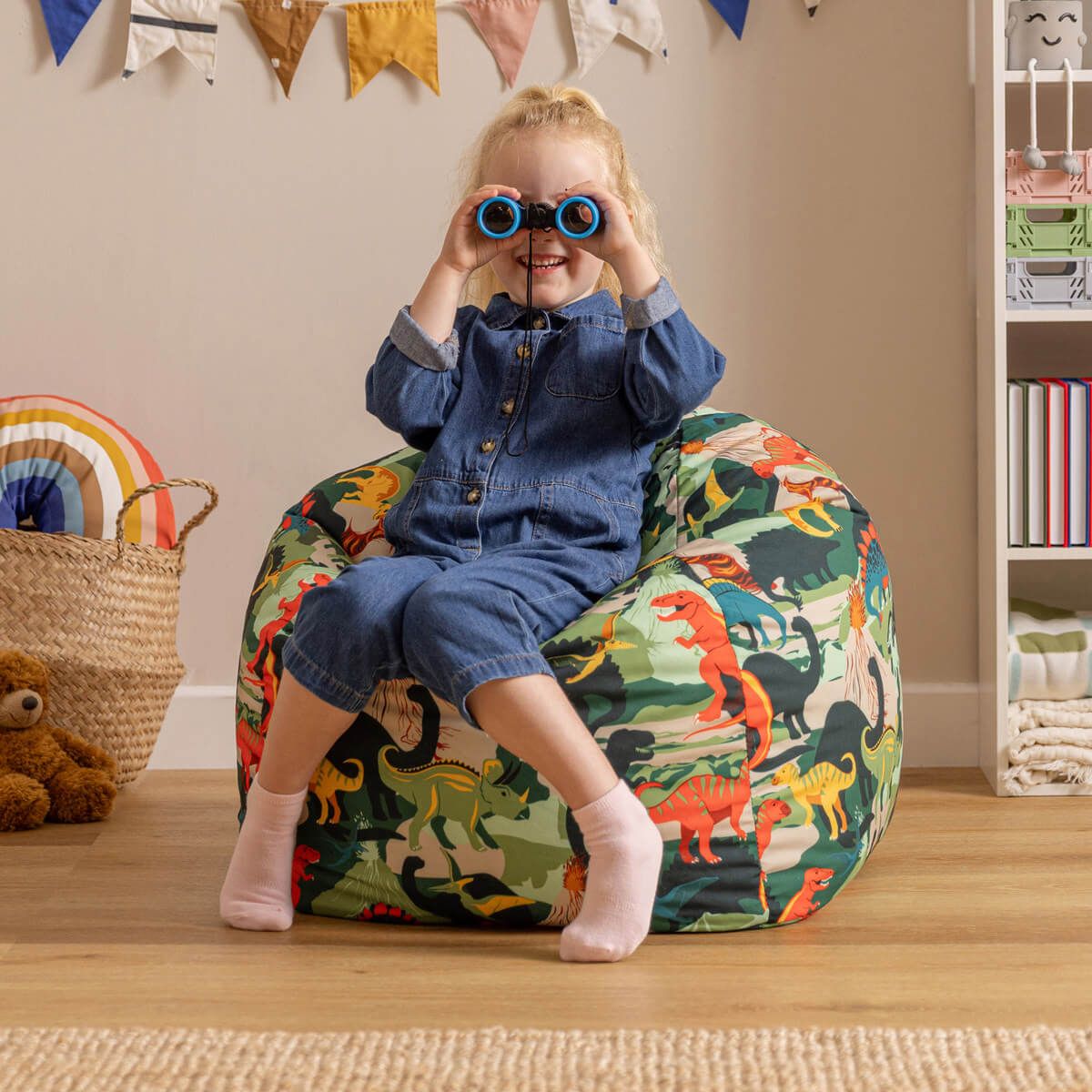icon® Kids Dinosaur Print Classic Bean Bag, Green