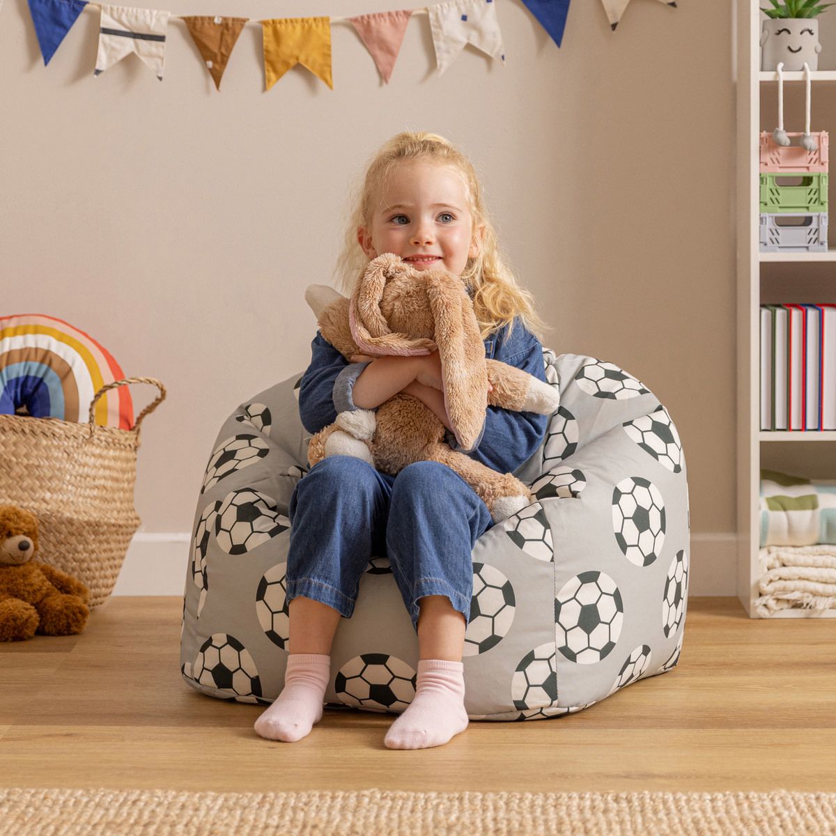 Icon Kids Football Print Classic Bean Bag, Multicolour