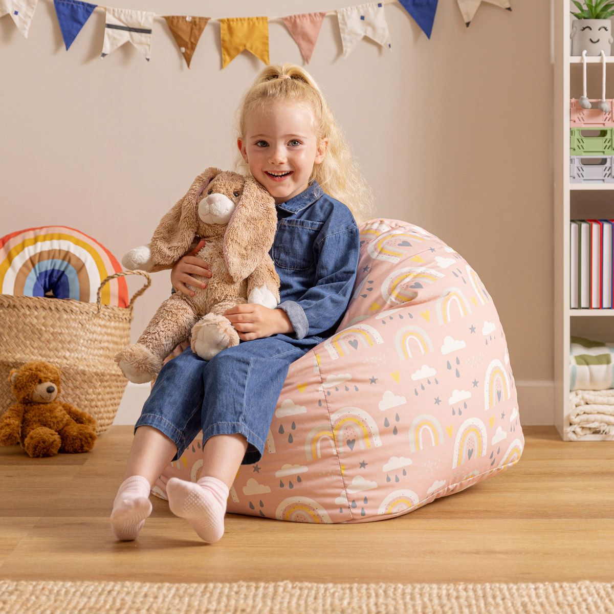 icon® Kids Rainbow Print Classic Bean Bag, Pink