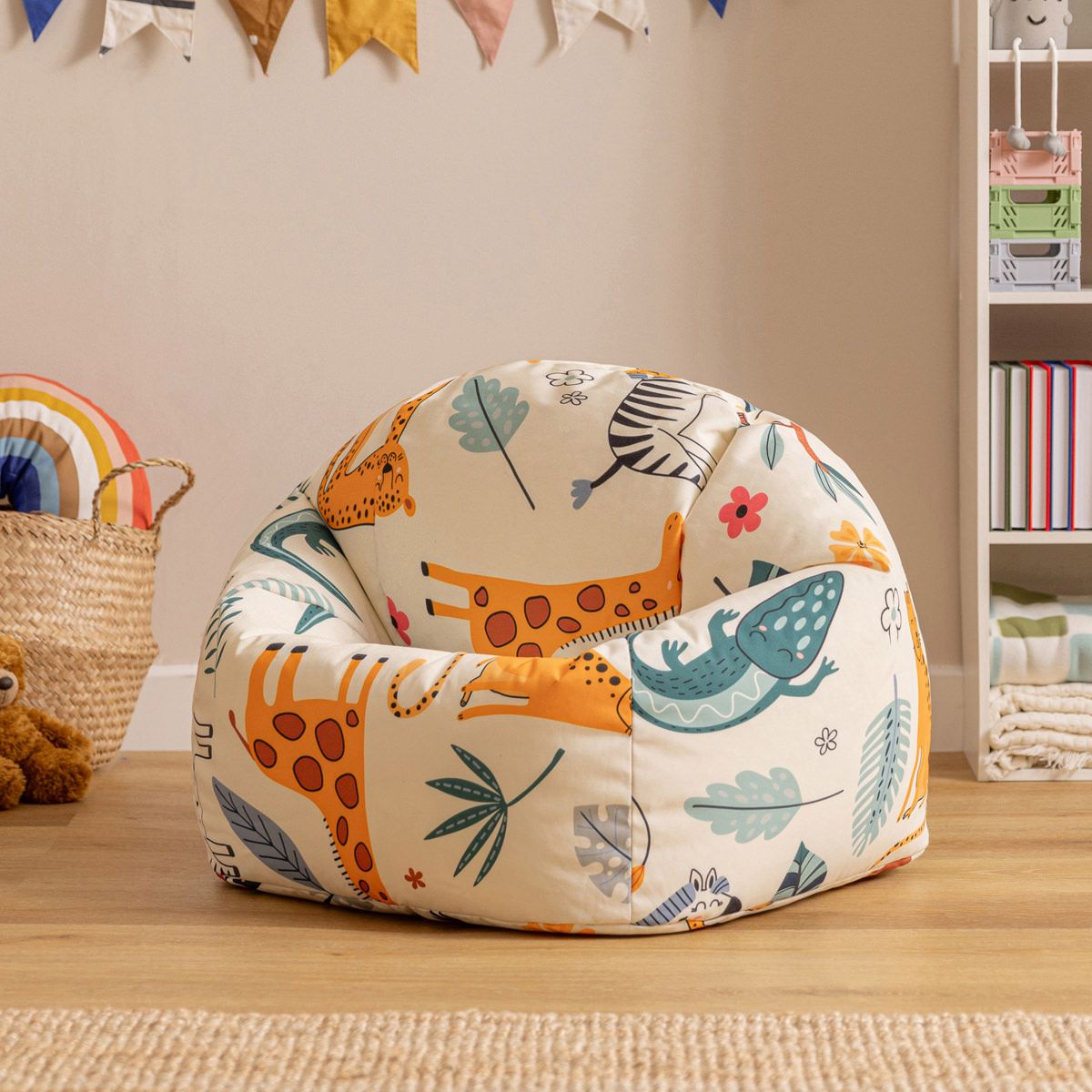 Icon Kids Animal Safari Print Classic Bean Bag, Multicolour