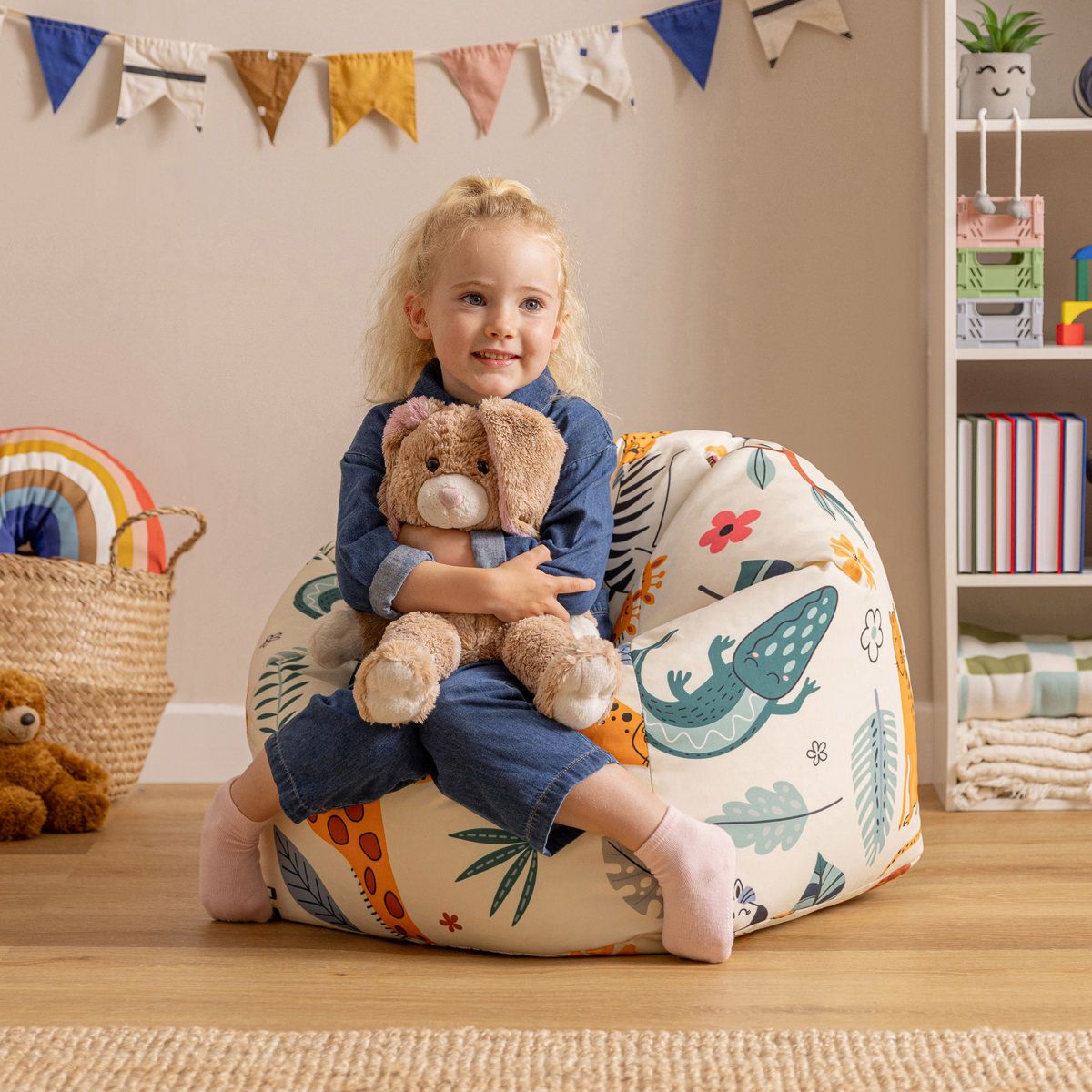 Icon Kids Animal Safari Print Classic Bean Bag, Multicolour