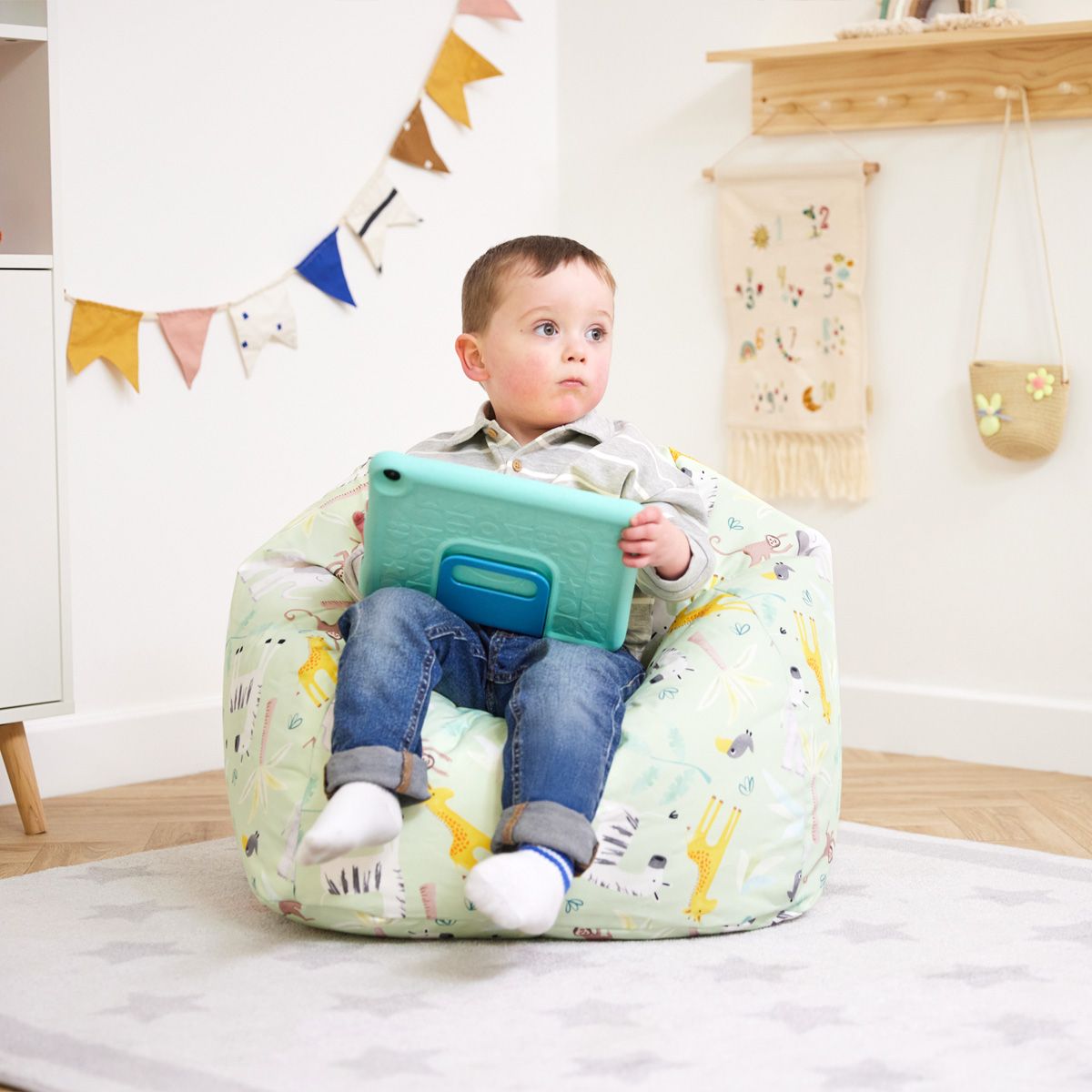 icon® Kids Animal Safari Print Classic Bean Bag, Green
