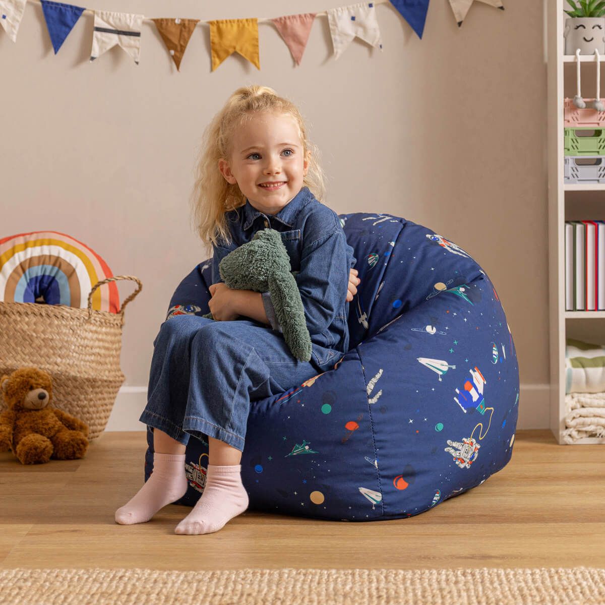 icon® Kids Space Print Classic Bean Bag, Navy Blue