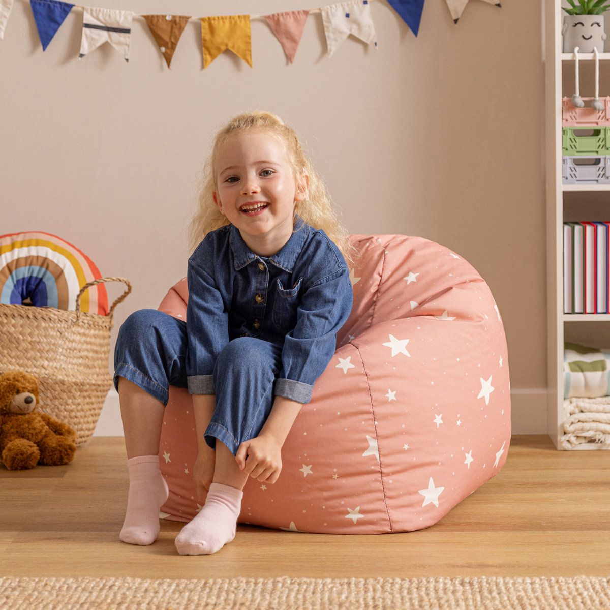 icon® Kids Star Print Classic Bean Bag, Pink