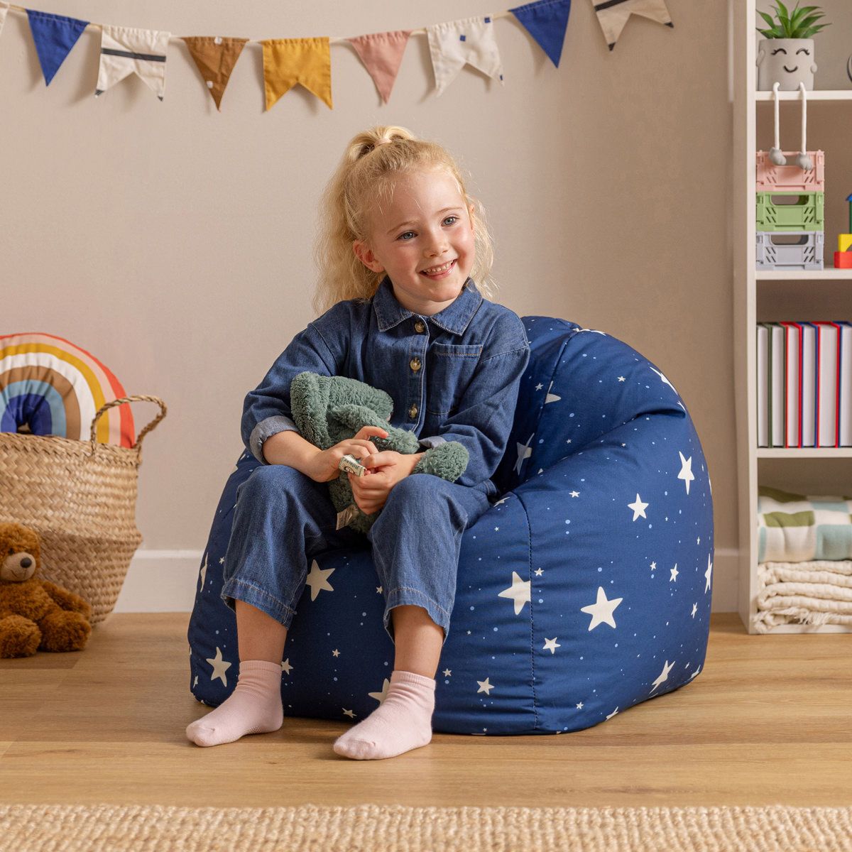 icon® Kids Star Print Classic Bean Bag, Navy Blue