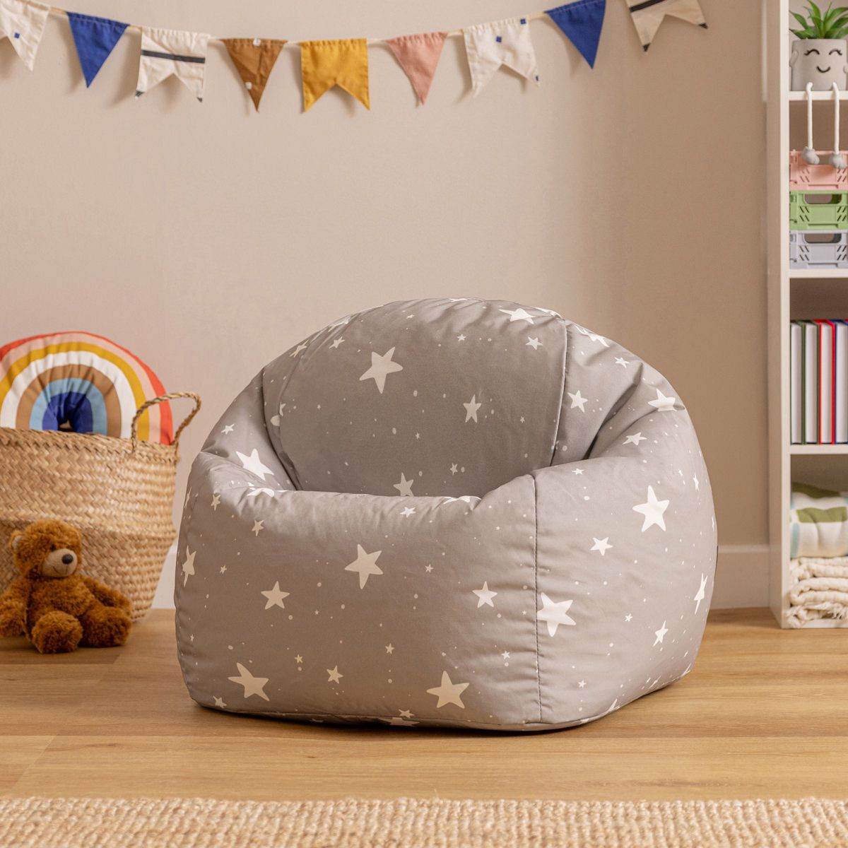 icon® Kids Star Print Classic Bean Bag, Grey