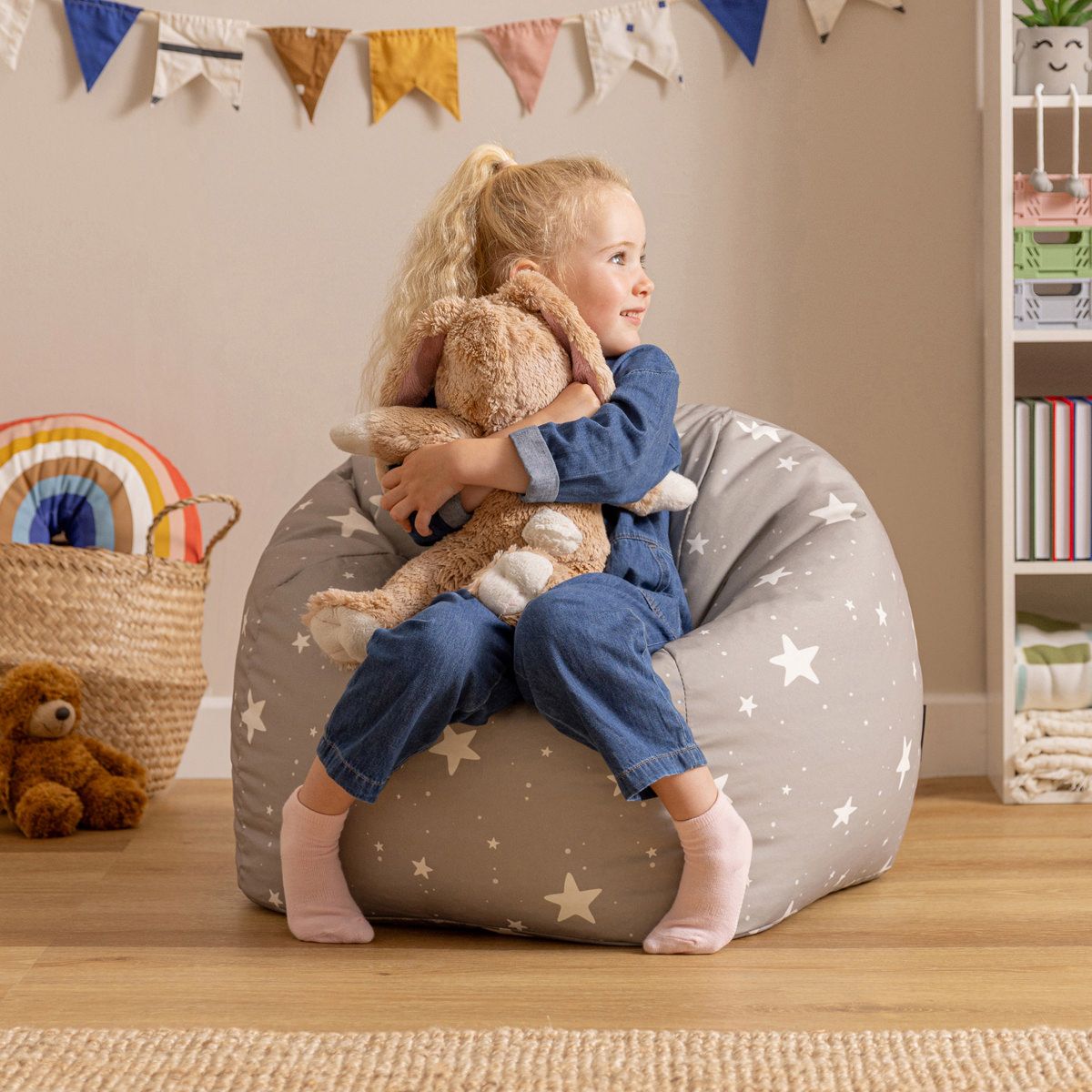 icon® Kids Star Print Classic Bean Bag, Grey