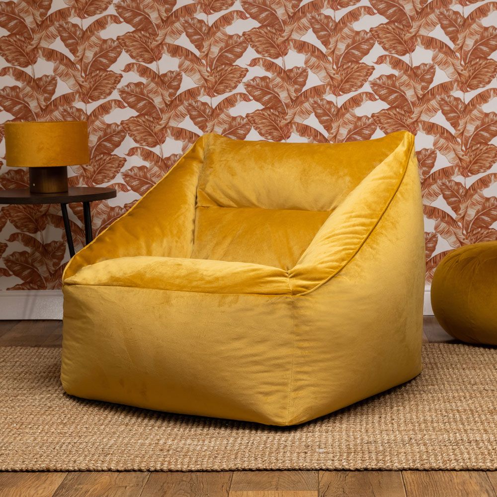 icon® Natalia Velvet Armchair Bean Bag, Ochre Yellow