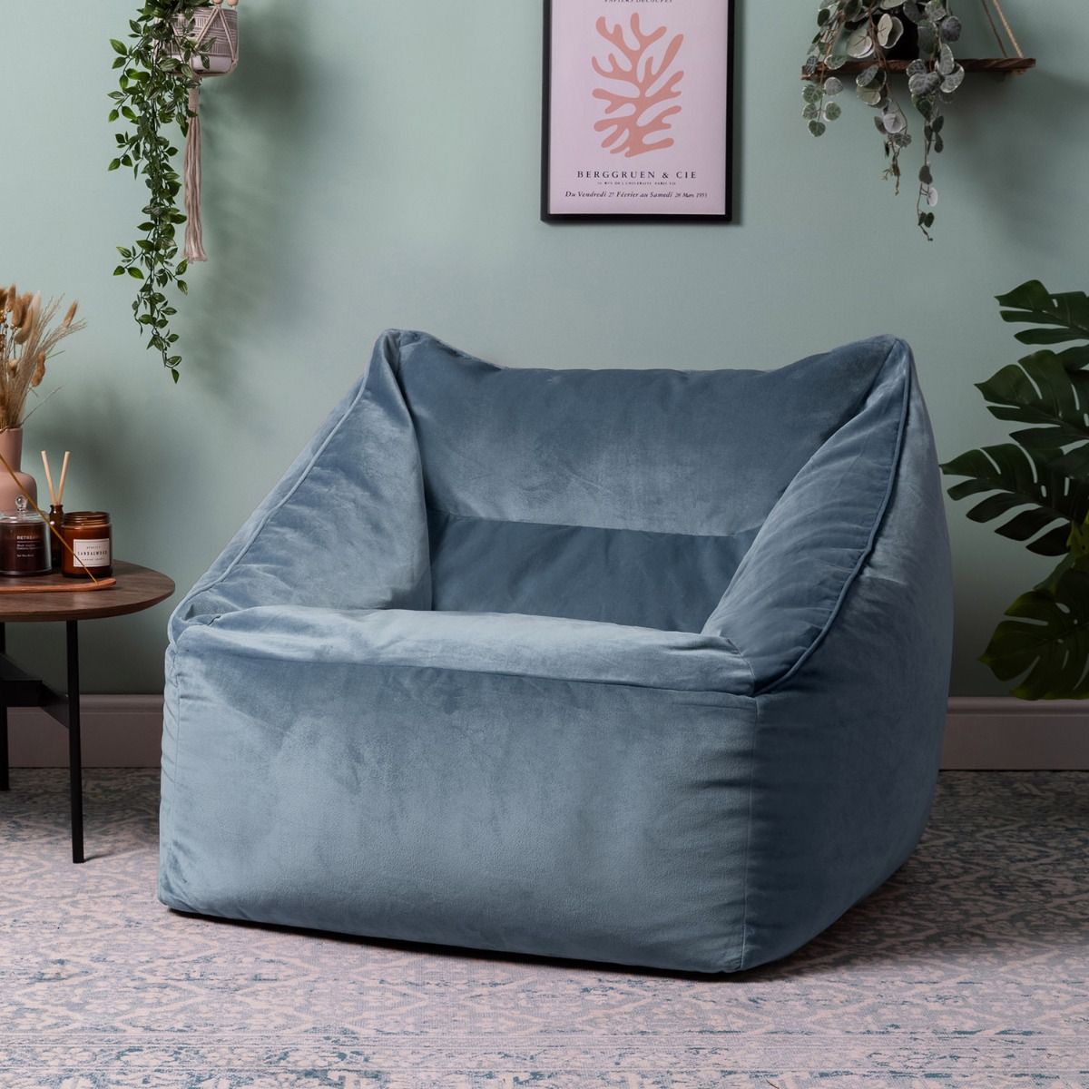 icon® Natalia Velvet Armchair Bean Bag, Mineral Blue