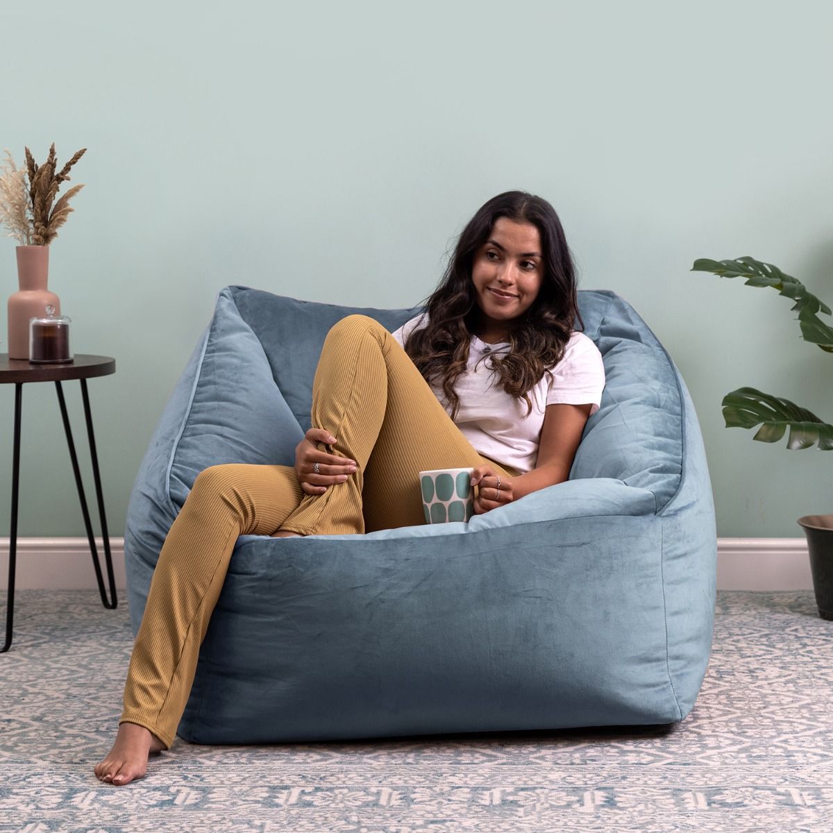 icon® Natalia Velvet Armchair Bean Bag, Mineral Blue
