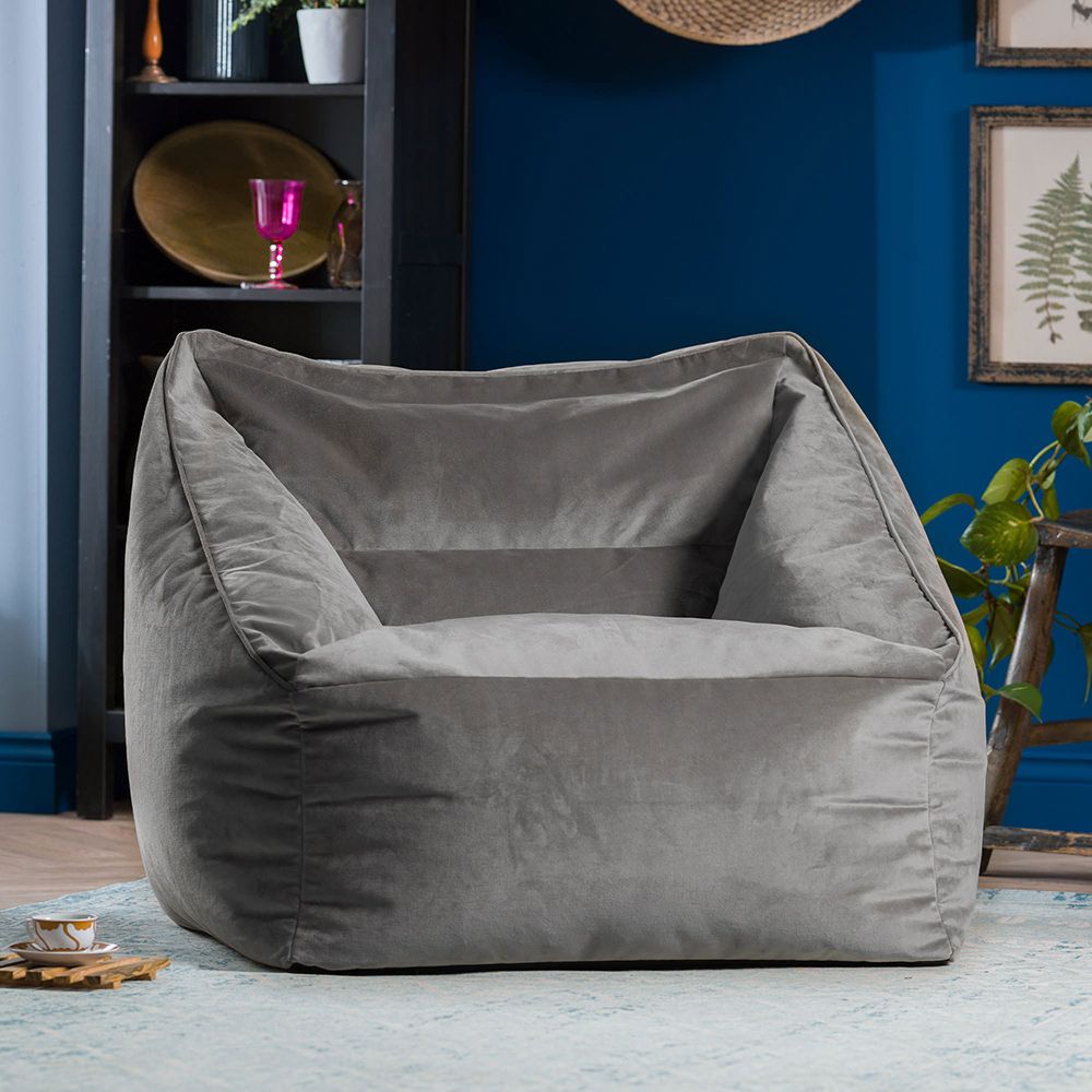 Natalia Velvet Armchair Bean Bag, Charcoal Grey