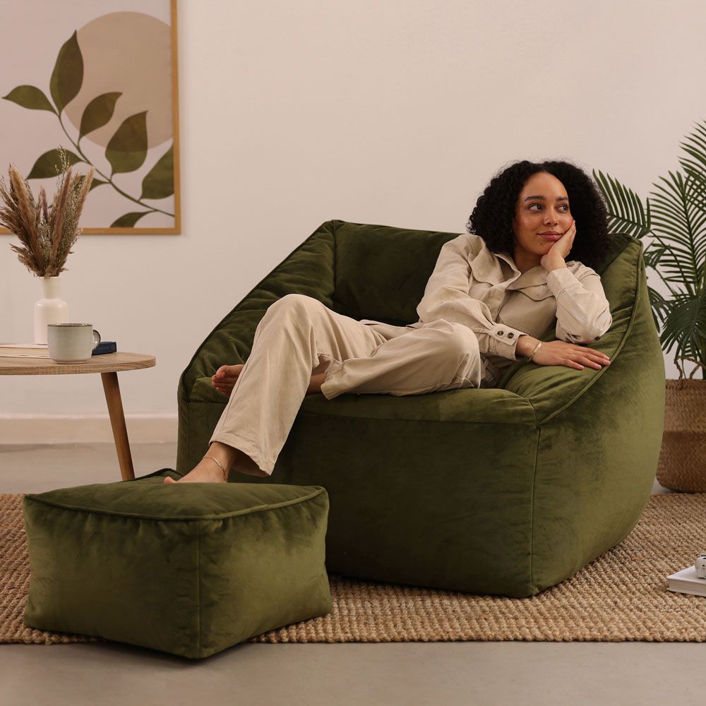 icon® Natalia Velvet Armchair Bean Bag & Footstool